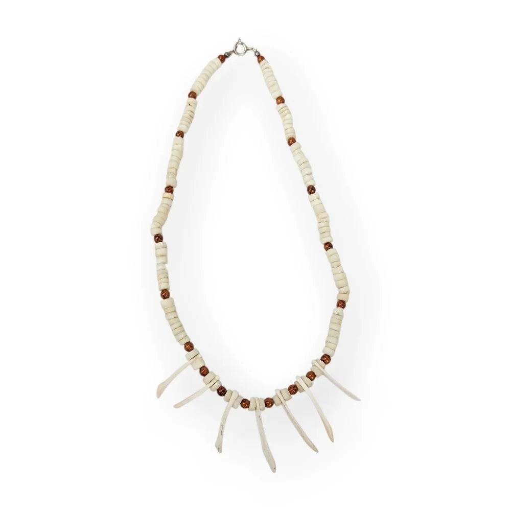 Vintage Heishi Shell Necklace Mermaid Collar Off White Beaded Sterling 15.75